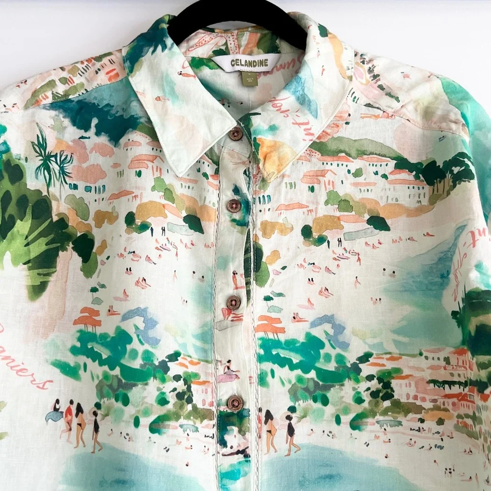 Anthropologie Celandine Linen Blend Shirt Size Small NWT Coastal Mediterranean
